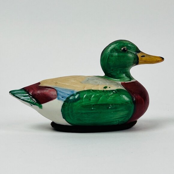 Set of 3 Ceramic Duck Figurines Hand Painted Mallard & Teal Wildlife Shelf Decor - Picture 6 of 10